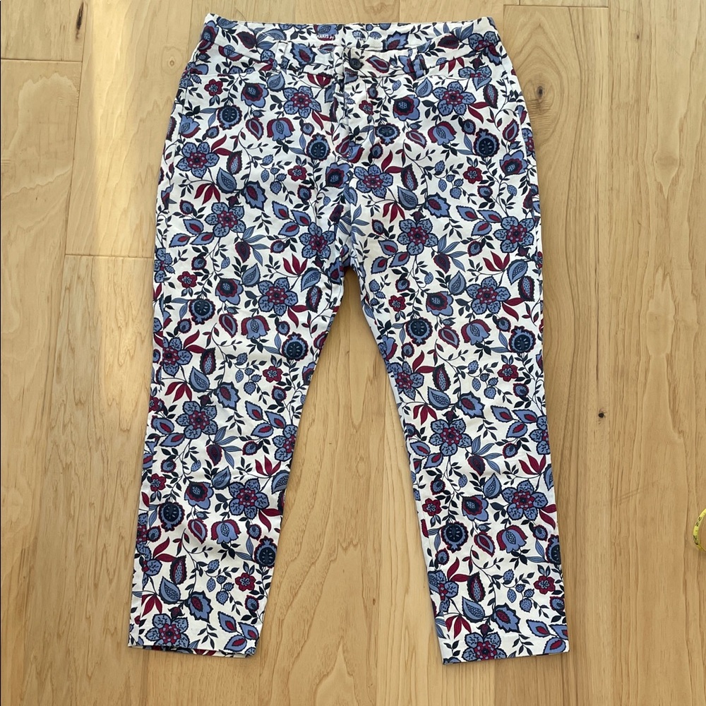 Vintage Khaki’s by GAP Slim City Women’s Blue/Dark Red Floral Print Pants - 12